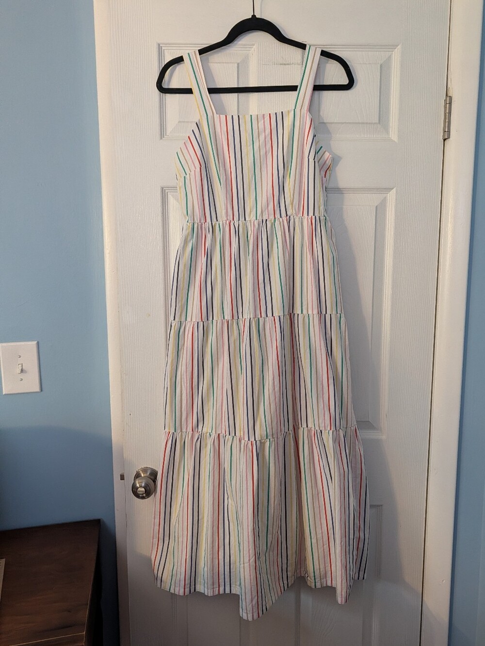 J. Crew Rainbow Stripe Dress - Tiered Maxi Dress In Cotton Poplin